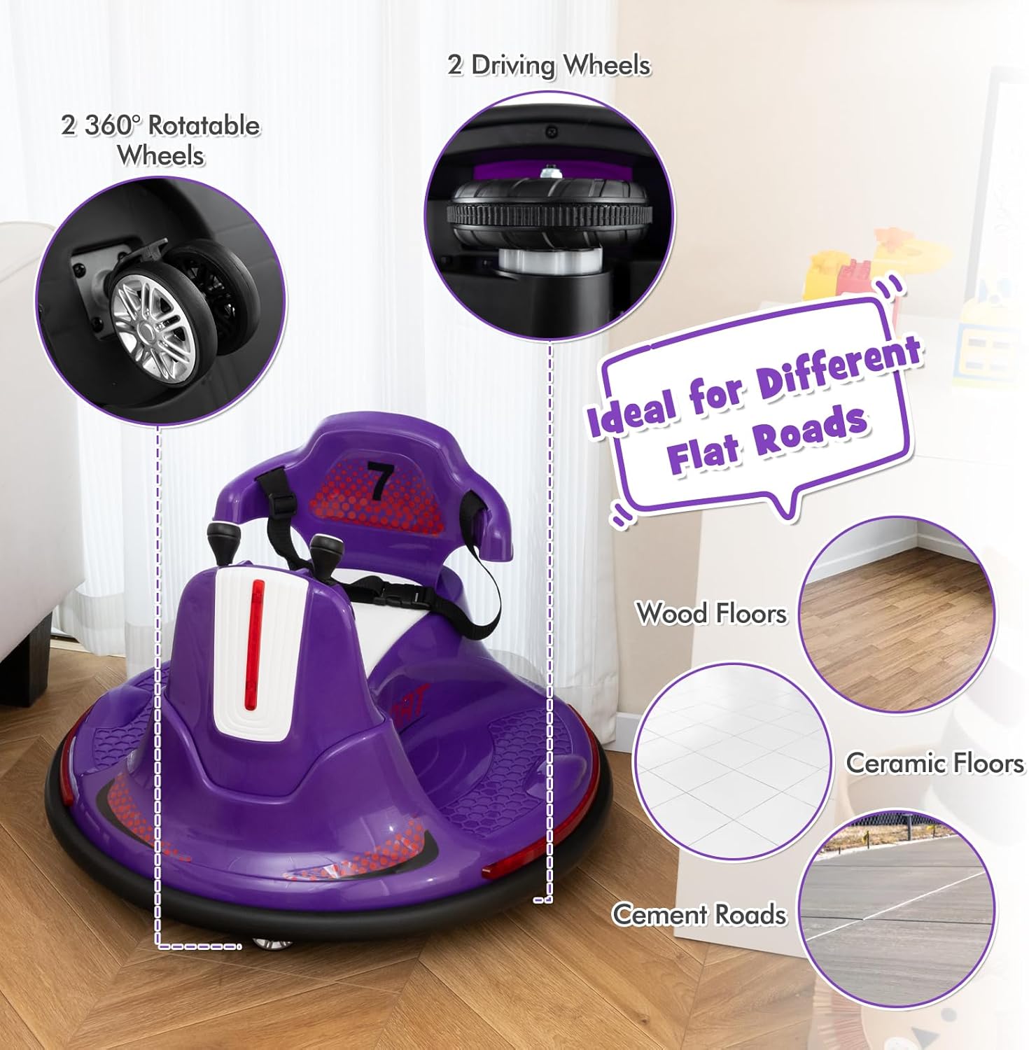 12V Kids Electric Bumper Car with Remote Control, 360° Spin, LED Lights & Music