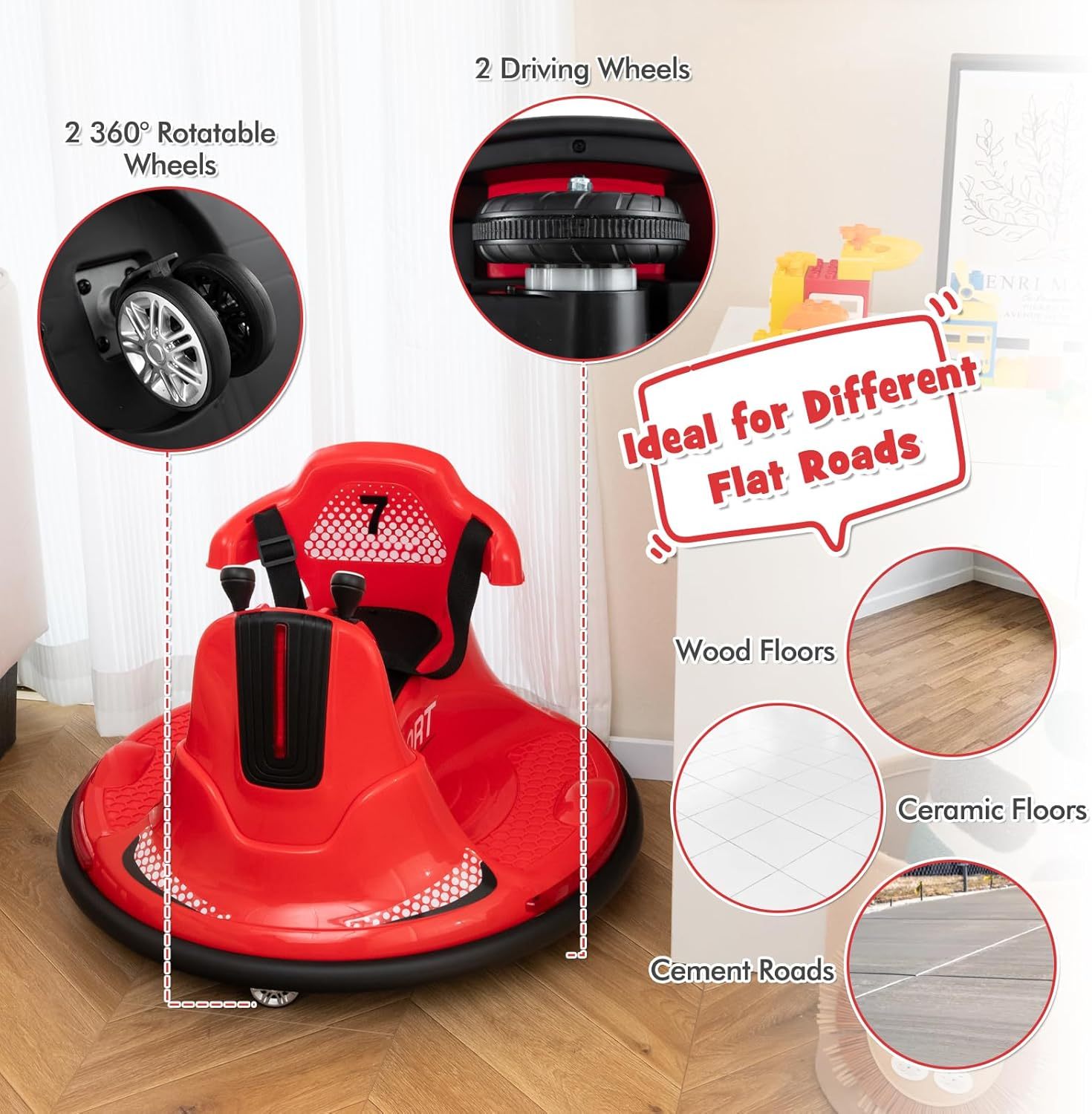 12V Kids Electric Bumper Car with Remote Control, 360° Spin, LED Lights & Music