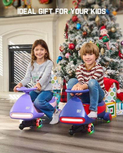 ⏰ LAST DAY 80% OFF 💥 N7 Classic Electric Wiggle Car with Pedal, Rechargeable Battery, Ride on Toys, Swing Car, 2 Speeds, Anti-Rollover, Flashing Light Wheels, Bluetooth, for Ages 3 and Up, 150 Lbs, Pink