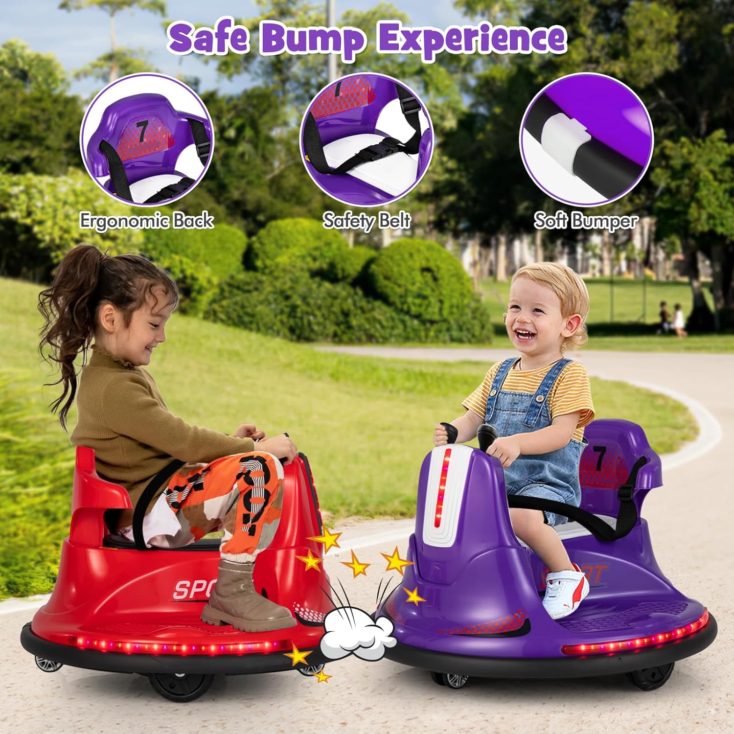 12V Kids Electric Bumper Car with Remote Control, 360° Spin, LED Lights & Music