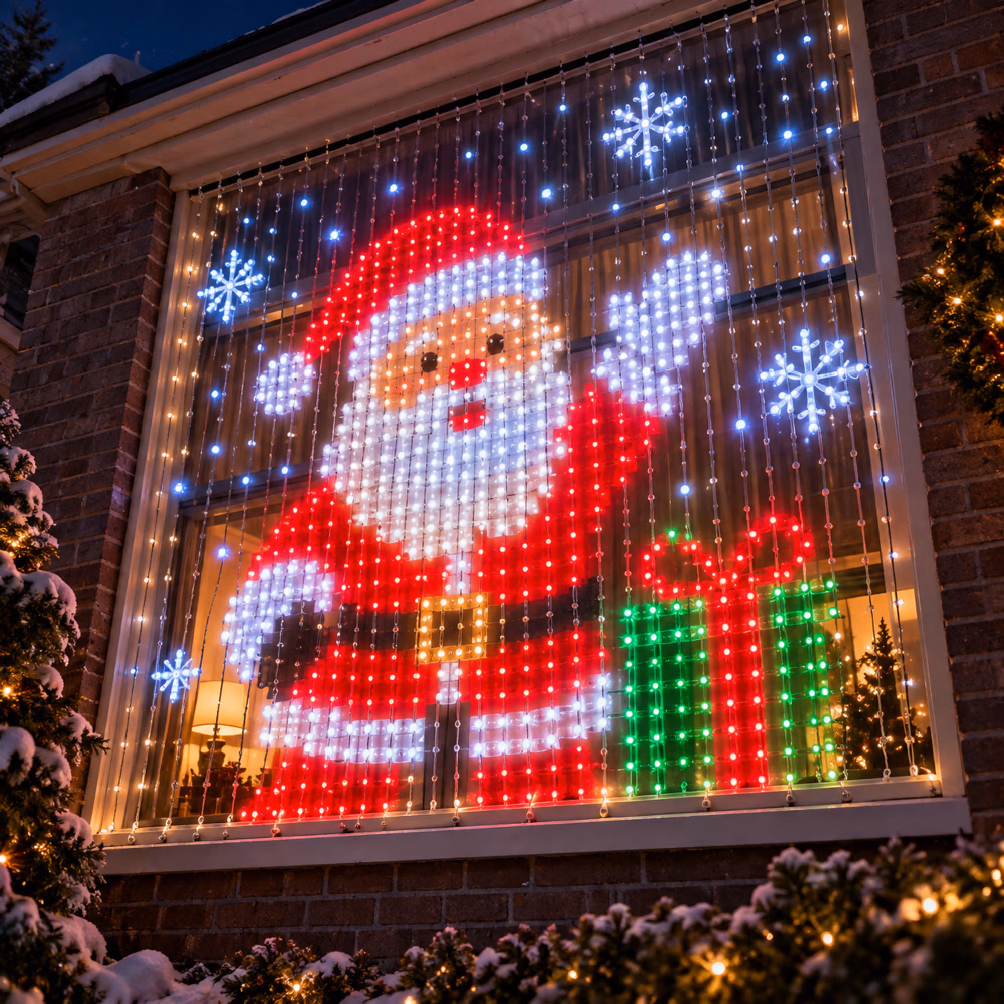 Christmas LED Smart Wall Curtain Net Lights, Large Display with Christmas Themed Patterns, Waterproof Outdoor Wall Decor, Holiday Gift for Homeowners