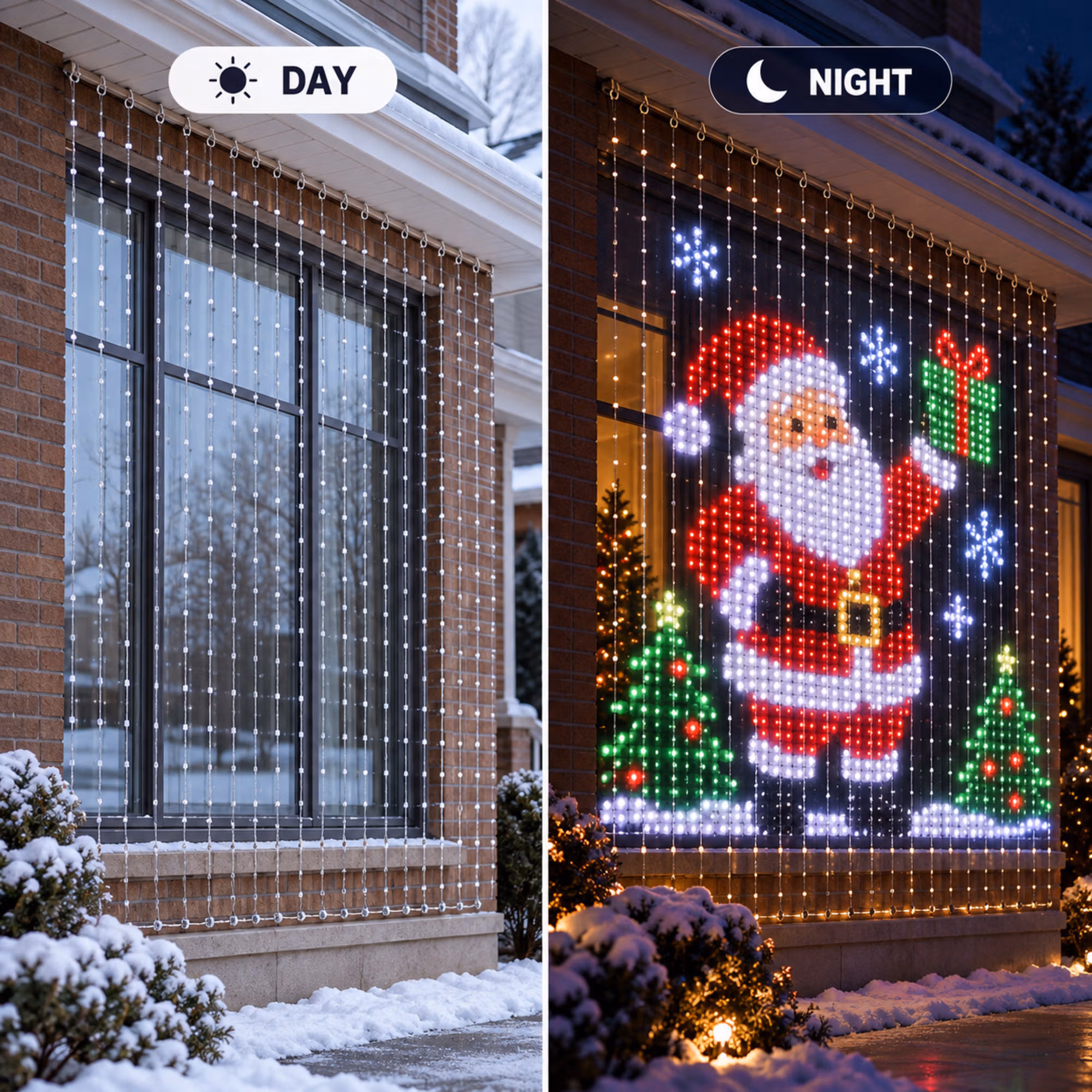 Christmas LED Smart Wall Curtain Net Lights, Large Display with Christmas Themed Patterns, Waterproof Outdoor Wall Decor, Holiday Gift for Homeowners