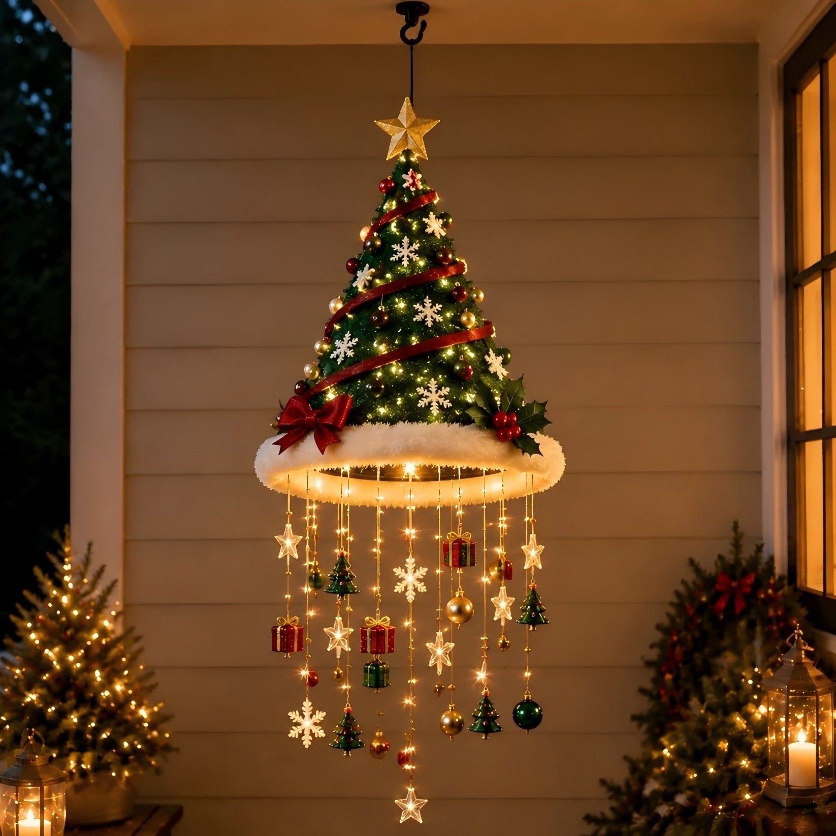 🎅 Light-up Santa Hat Hanging Light 🎄 | 4 different designs, warm LED string lights | Indoor & outdoor Christmas decoration, gift idea