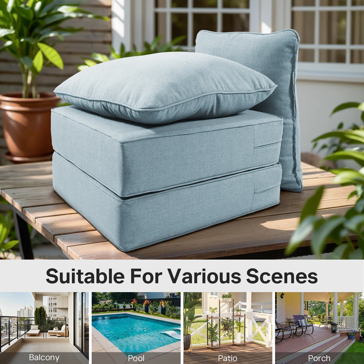 Weather-Resistant Outdoor Patio Chair Cushion Set, UV & Fade Resistant Polyester Seat and Back Cushions, Soft Support for Indoor & Outdoor Furniture
