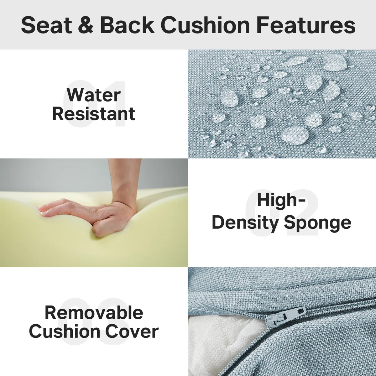 Weather-Resistant Outdoor Patio Chair Cushion Set, UV & Fade Resistant Polyester Seat and Back Cushions, Soft Support for Indoor & Outdoor Furniture