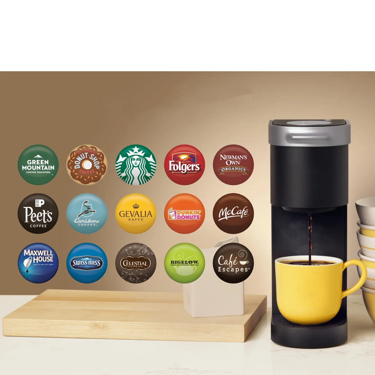 Single Serve Coffee Pod Maker, Compact Coffee Machine, Fast Brewing, One Cup Reservoir, Space-Saving Design, Easy One-Touch Operation