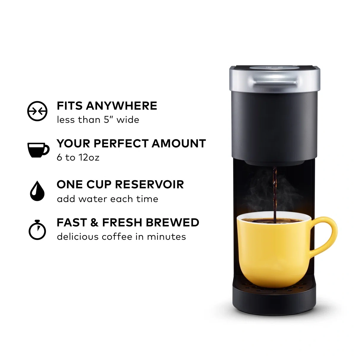 Single Serve Coffee Pod Maker, Compact Coffee Machine, Fast Brewing, One Cup Reservoir, Space-Saving Design, Easy One-Touch Operation