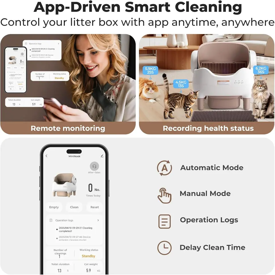 Automatic Self Cleaning Cat Litter Box Intelligent Cat Litter Pan Open-Top Design Odorless APP Control Cat Sand Box Tray