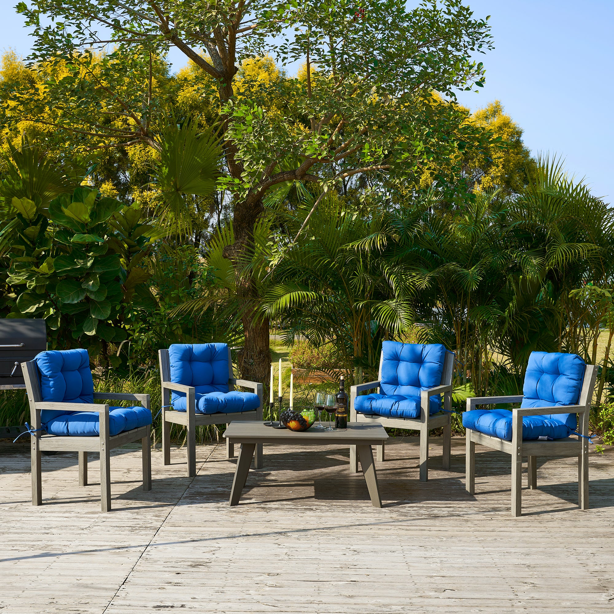 Outdoor Chair Cushion, 4" Thick Tufted Low Back Patio Cushion with Ties, Fade-Resistant Seat Pad for Wicker & Lawn Furniture, 40" x 20" x 4"