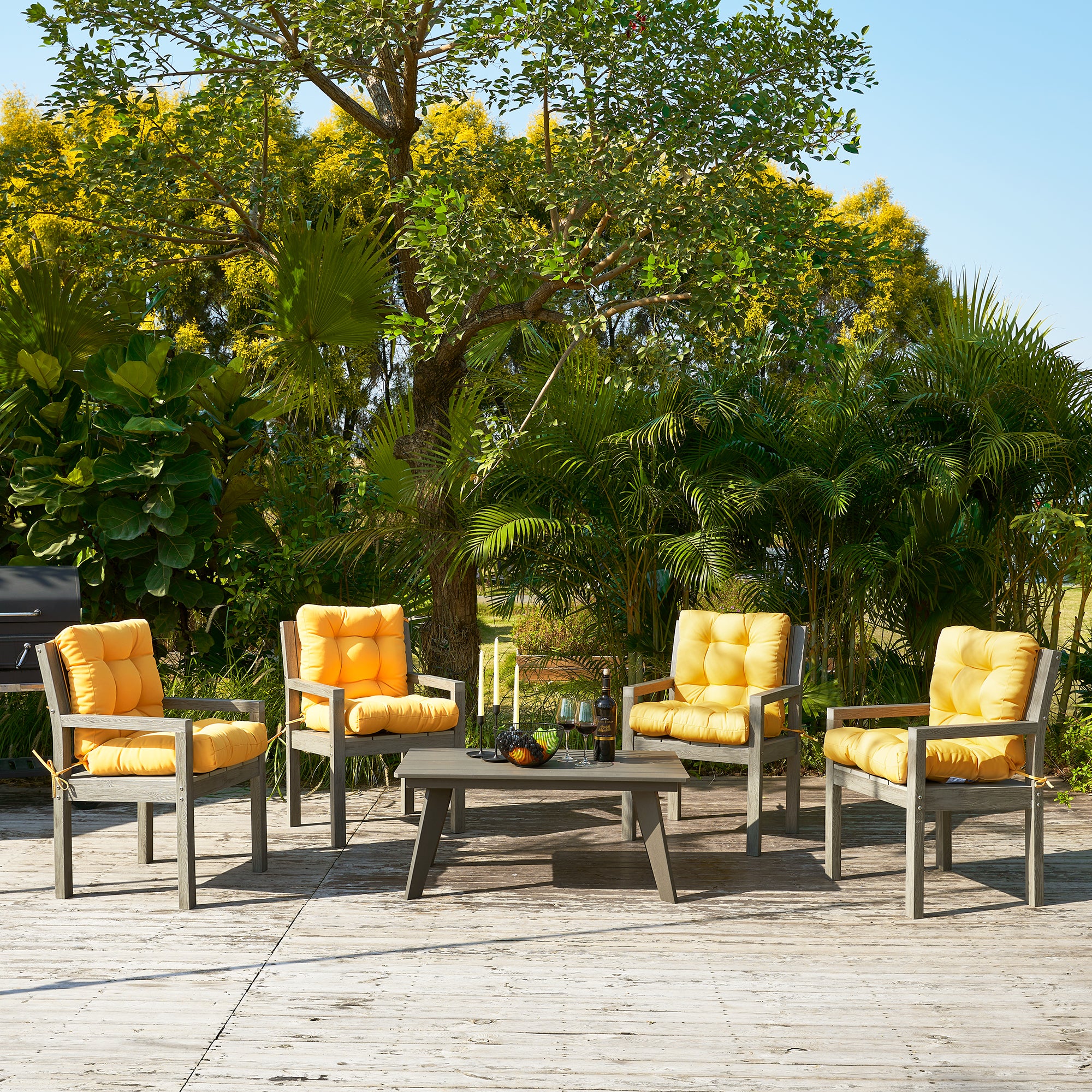 Outdoor Chair Cushion, 4" Thick Tufted Low Back Patio Cushion with Ties, Fade-Resistant Seat Pad for Wicker & Lawn Furniture, 40" x 20" x 4"