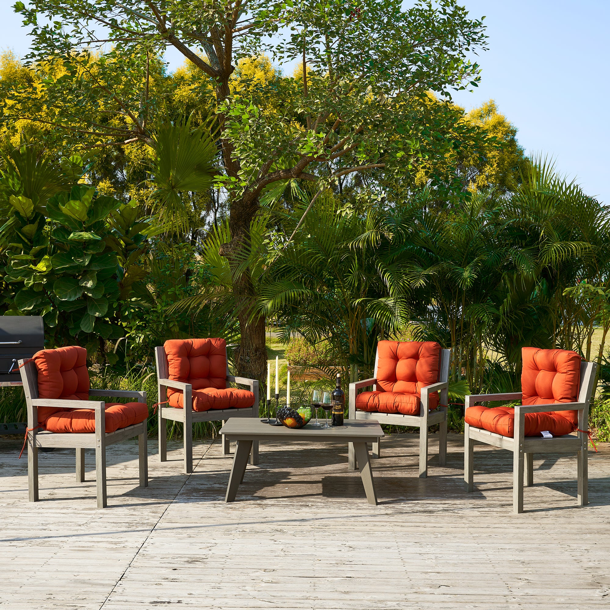 Outdoor Chair Cushion, 4" Thick Tufted Low Back Patio Cushion with Ties, Fade-Resistant Seat Pad for Wicker & Lawn Furniture, 40" x 20" x 4"