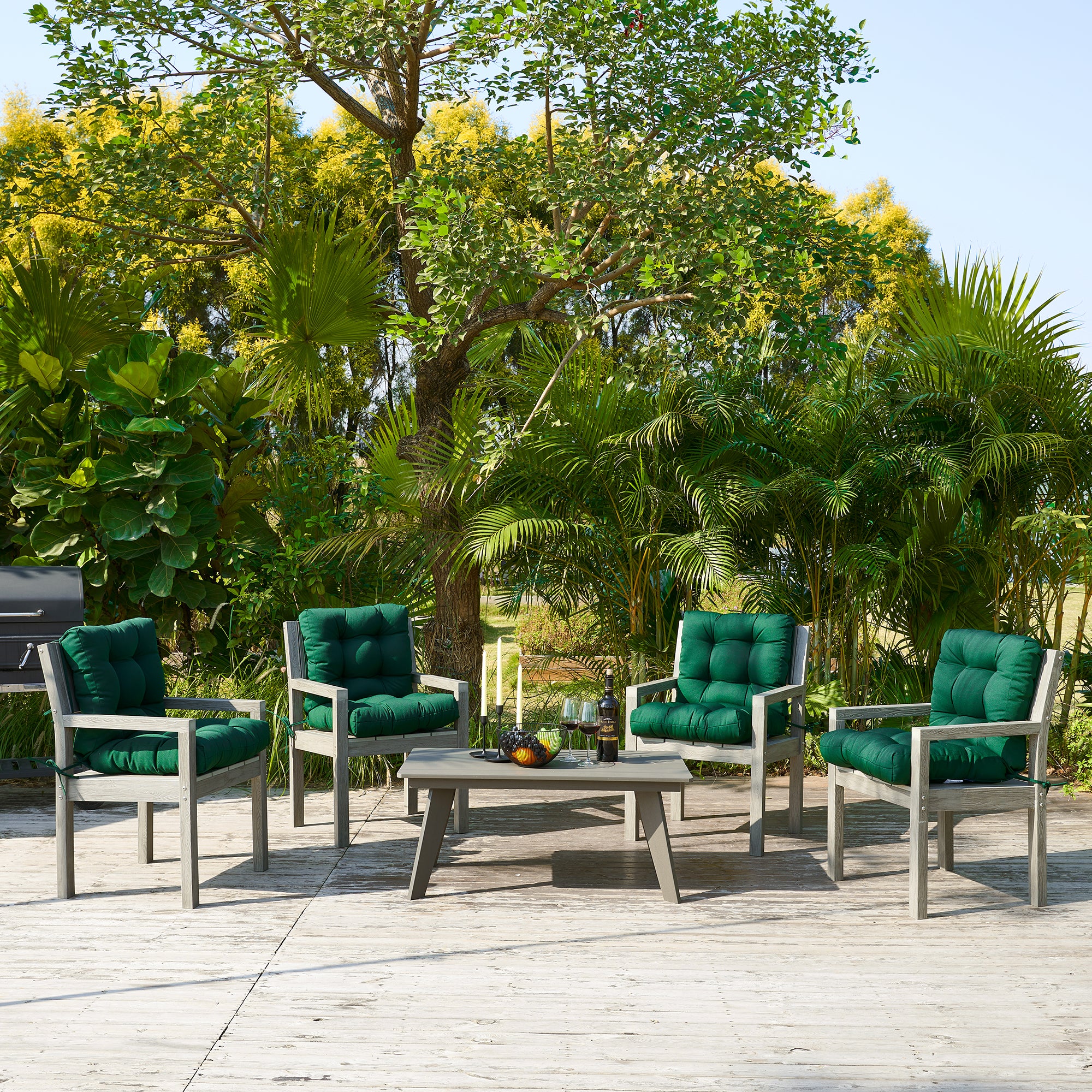 Outdoor Chair Cushion, 4" Thick Tufted Low Back Patio Cushion with Ties, Fade-Resistant Seat Pad for Wicker & Lawn Furniture, 40" x 20" x 4"