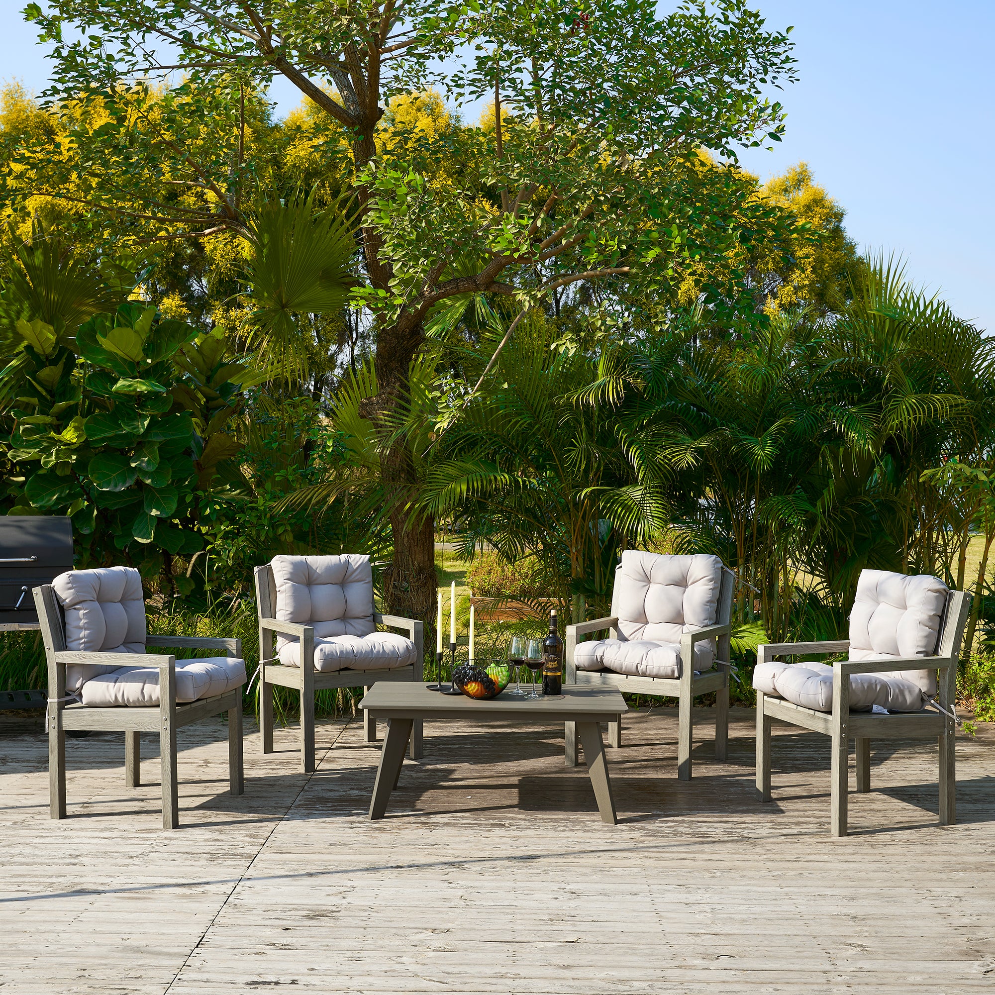 Outdoor Chair Cushion, 4" Thick Tufted Low Back Patio Cushion with Ties, Fade-Resistant Seat Pad for Wicker & Lawn Furniture, 40" x 20" x 4"