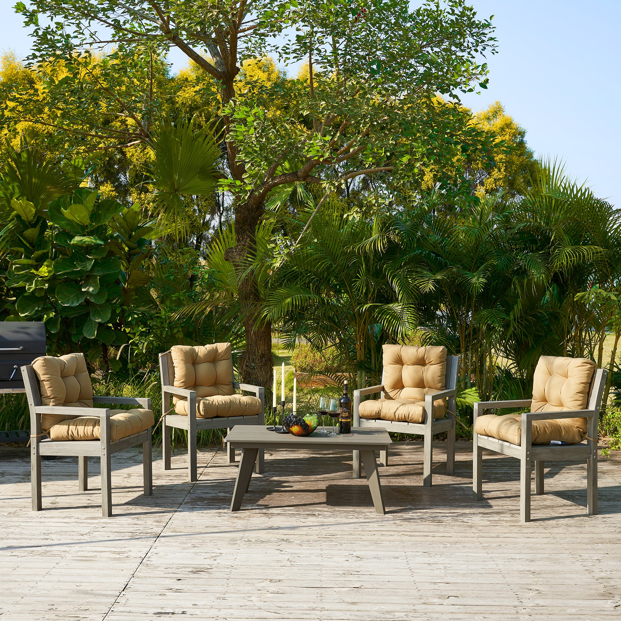 Outdoor Chair Cushion, 4" Thick Tufted Low Back Patio Cushion with Ties, Fade-Resistant Seat Pad for Wicker & Lawn Furniture, 40" x 20" x 4"