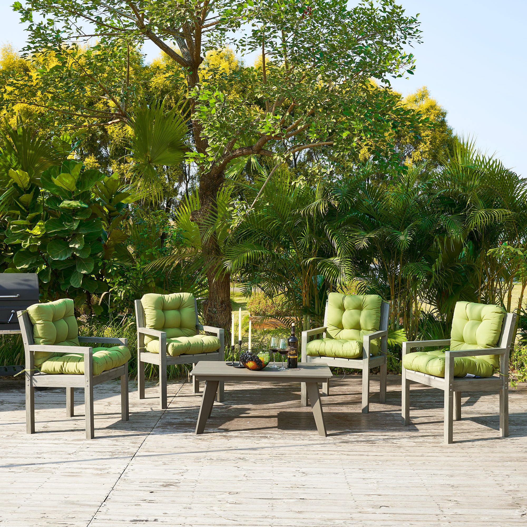 Outdoor Chair Cushion, 4" Thick Tufted Low Back Patio Cushion with Ties, Fade-Resistant Seat Pad for Wicker & Lawn Furniture, 40" x 20" x 4"