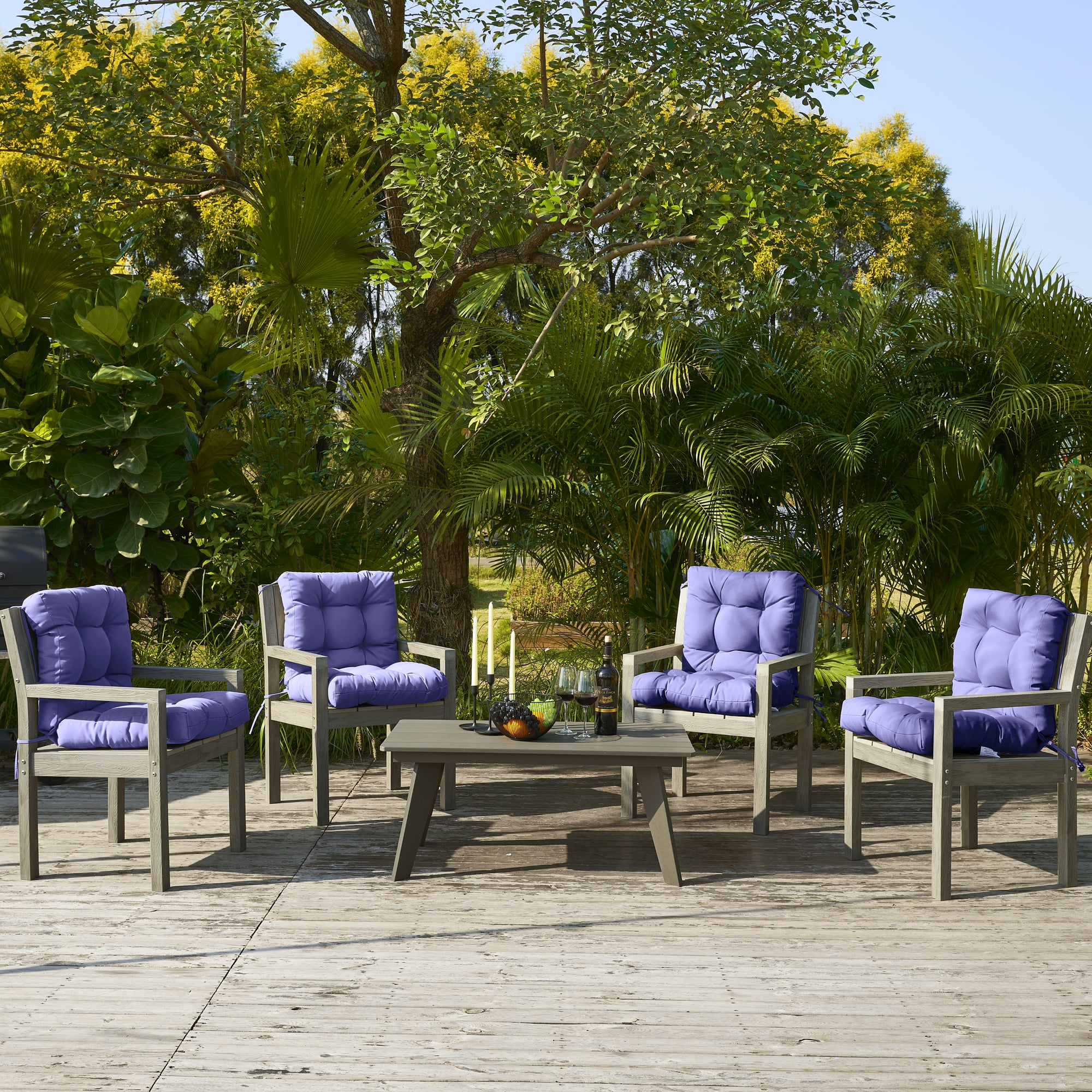 Outdoor Chair Cushion, 4" Thick Tufted Low Back Patio Cushion with Ties, Fade-Resistant Seat Pad for Wicker & Lawn Furniture, 40" x 20" x 4"