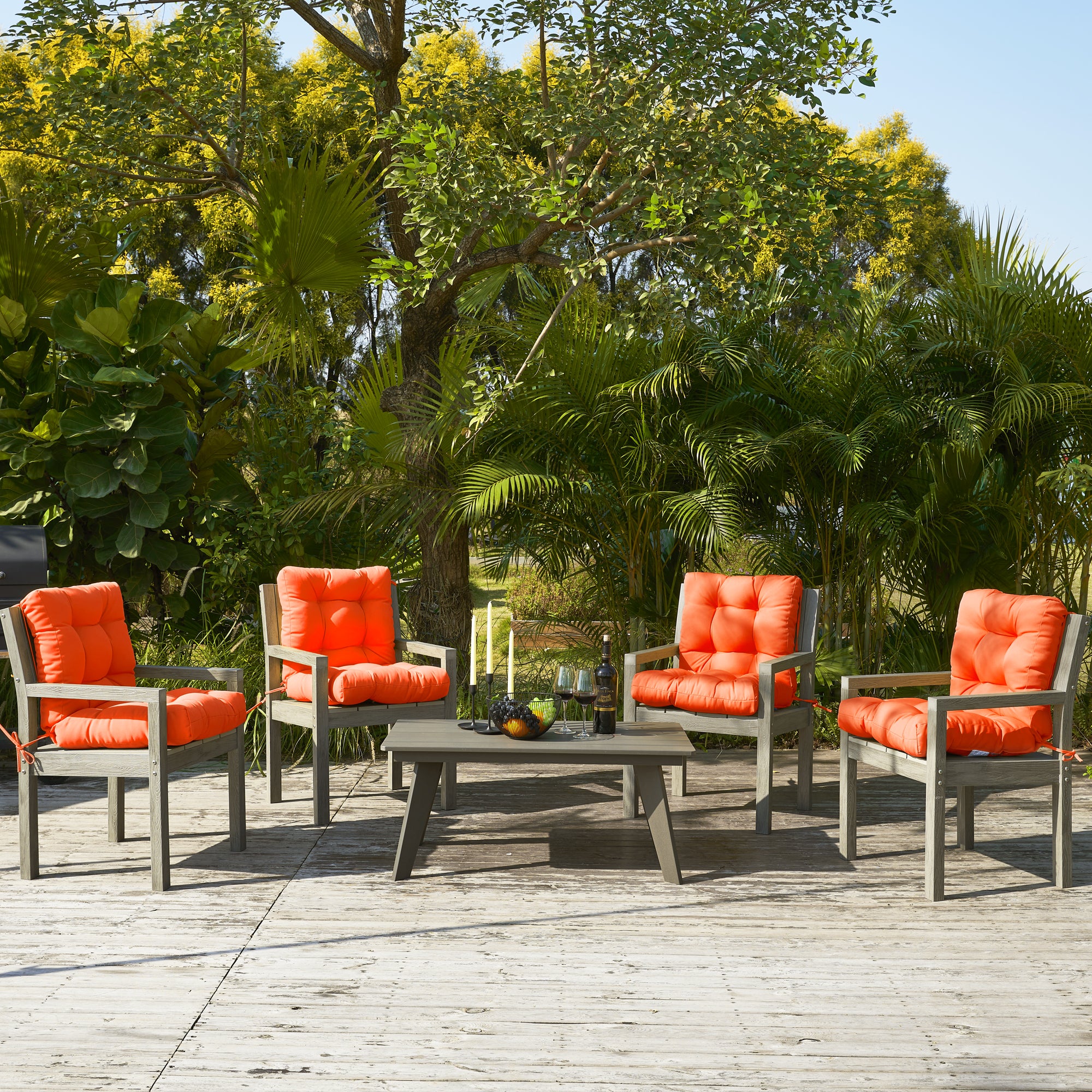Outdoor Chair Cushion, 4" Thick Tufted Low Back Patio Cushion with Ties, Fade-Resistant Seat Pad for Wicker & Lawn Furniture, 40" x 20" x 4"