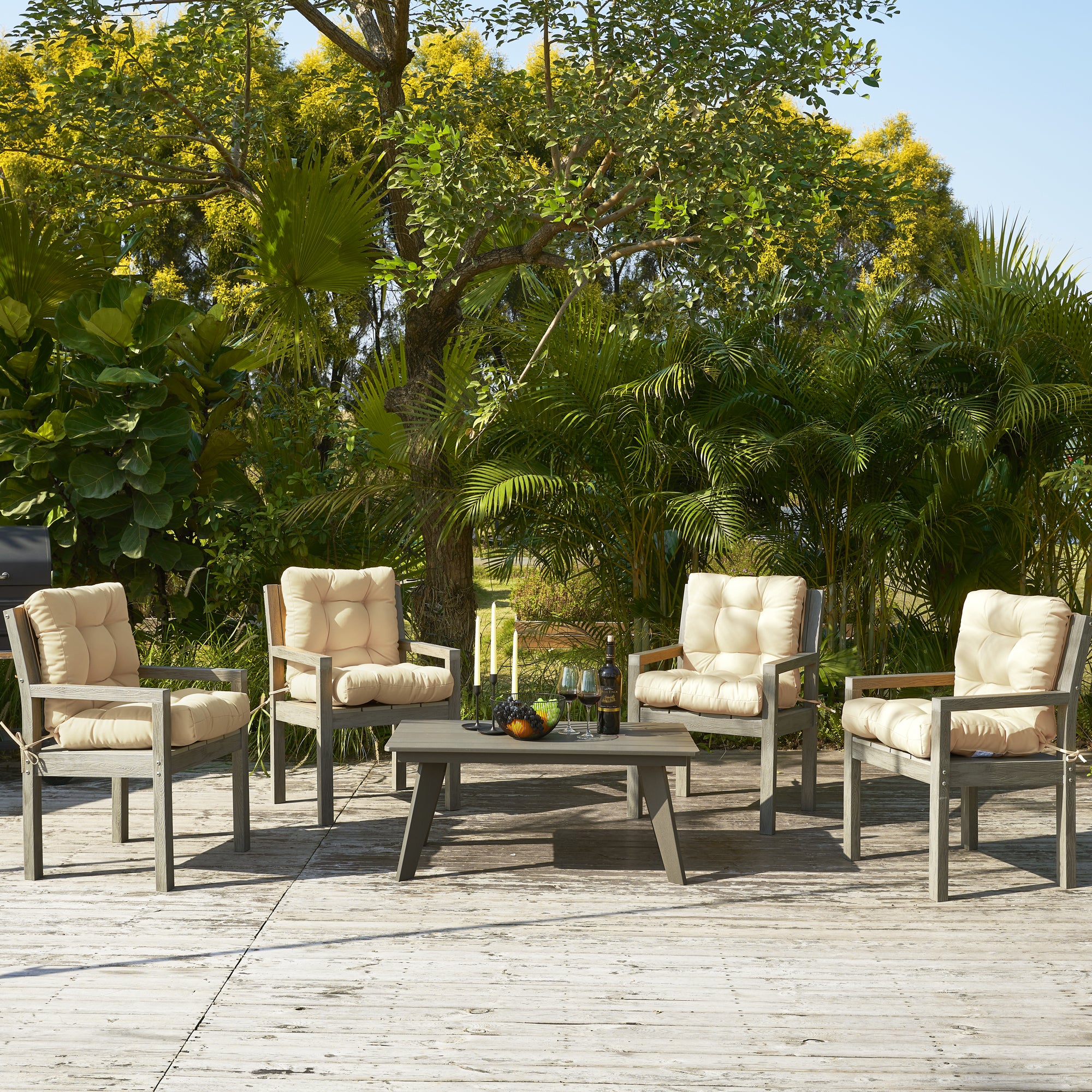 Outdoor Chair Cushion, 4" Thick Tufted Low Back Patio Cushion with Ties, Fade-Resistant Seat Pad for Wicker & Lawn Furniture, 40" x 20" x 4"