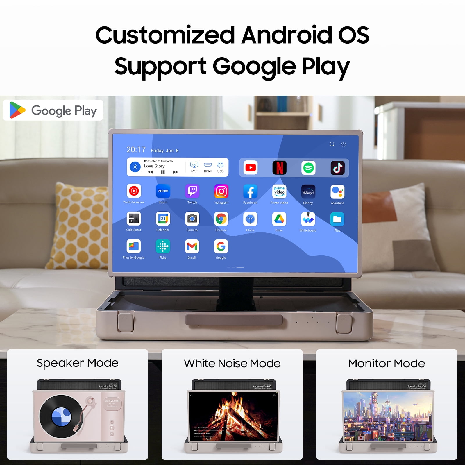 PackGo 27" Smart Portable Touchscreen TV, 1080P Full HD with Built-in 6H Battery, Versatile 90° Rotation Screen & Briefcase Style Design, White