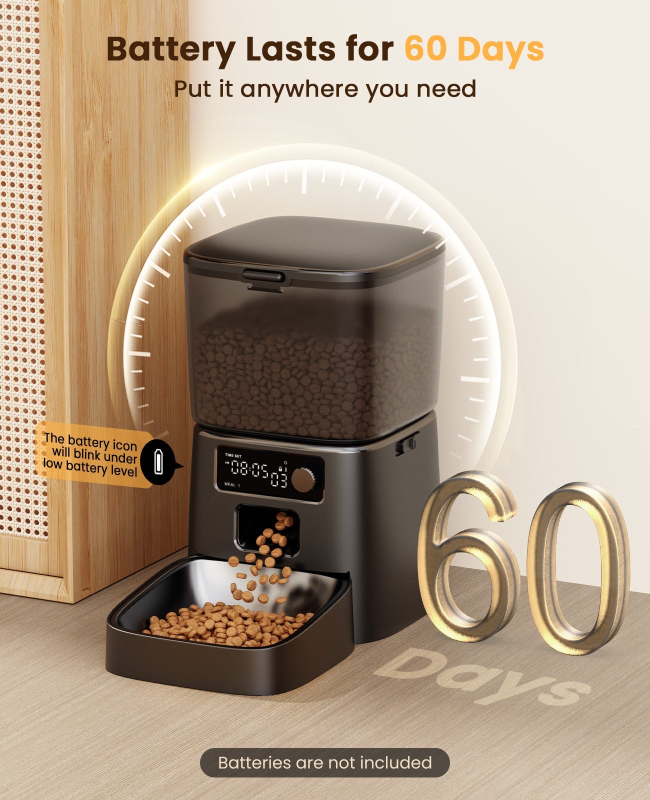 Oneisall 3.5L Automatic Cat Feeder with APP Control & 2.4G Wi-Fi