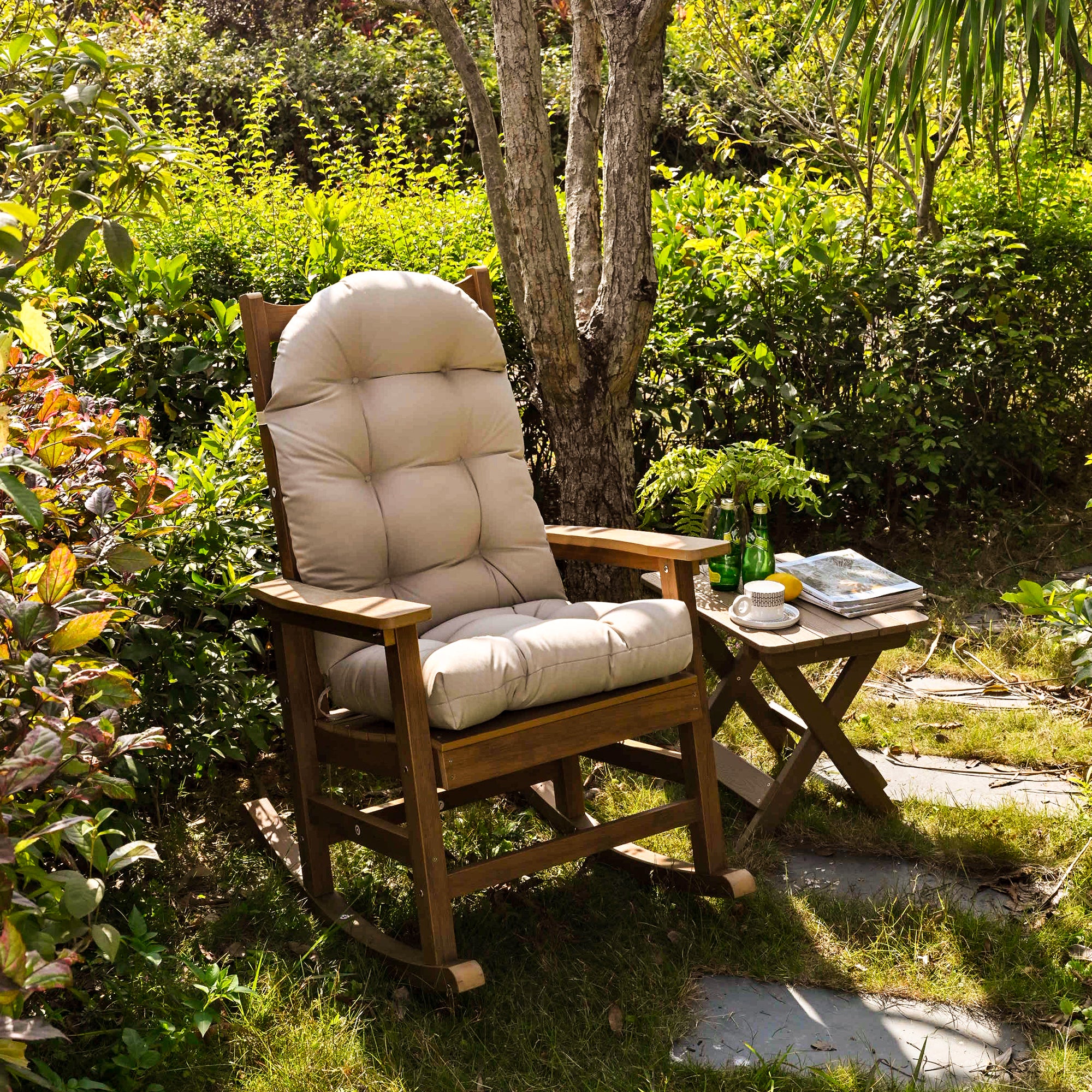 Outdoor High Back Chair Cushion, Thick Tufted Seat Pad with UV & Water-Resistant Fabric, 48" x 21" x 4"