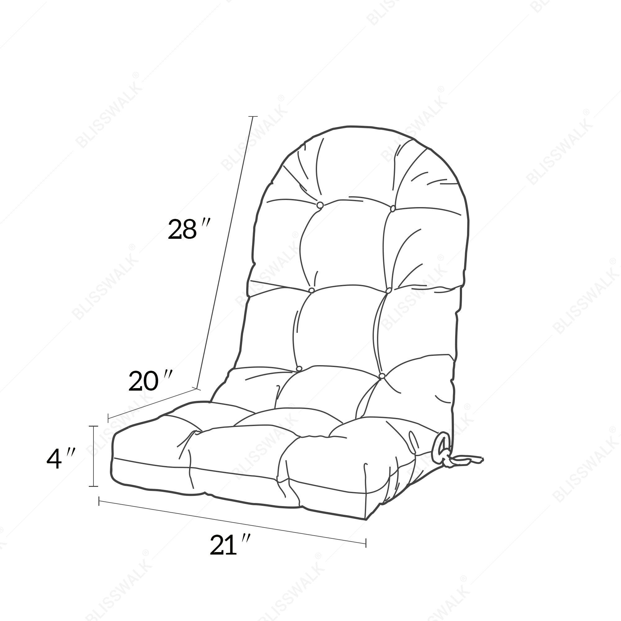Outdoor High Back Chair Cushion, Thick Tufted Seat Pad with UV & Water-Resistant Fabric, 48" x 21" x 4"