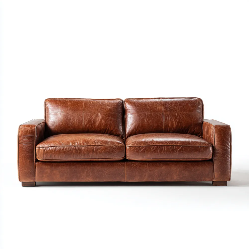 Divano due posti in pelle 180x90x85 cm - Marrone - Design classico