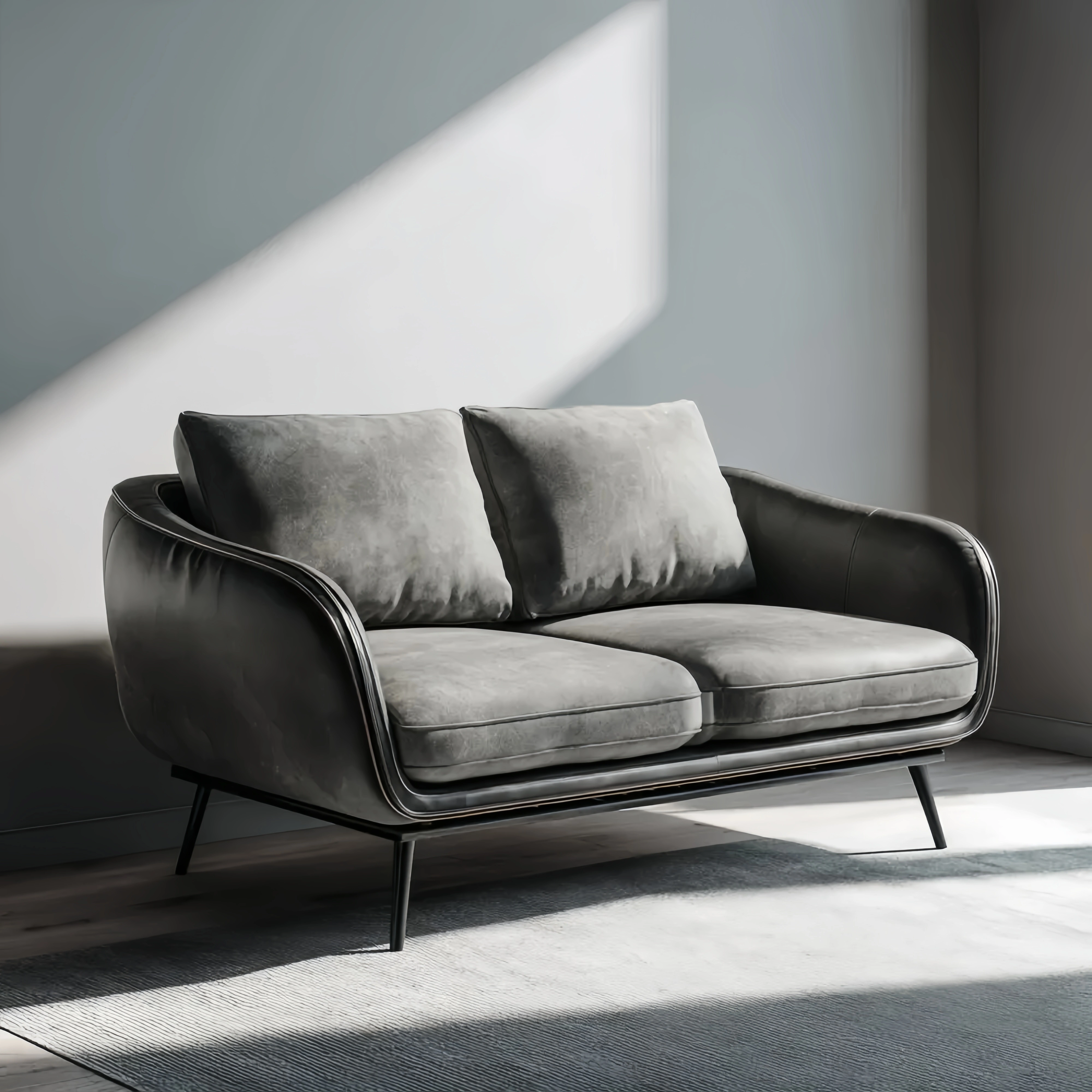 Divano due posti in pelle scamosciata 140x85x75 cm - Grigio Scuro - Design contemporaneo