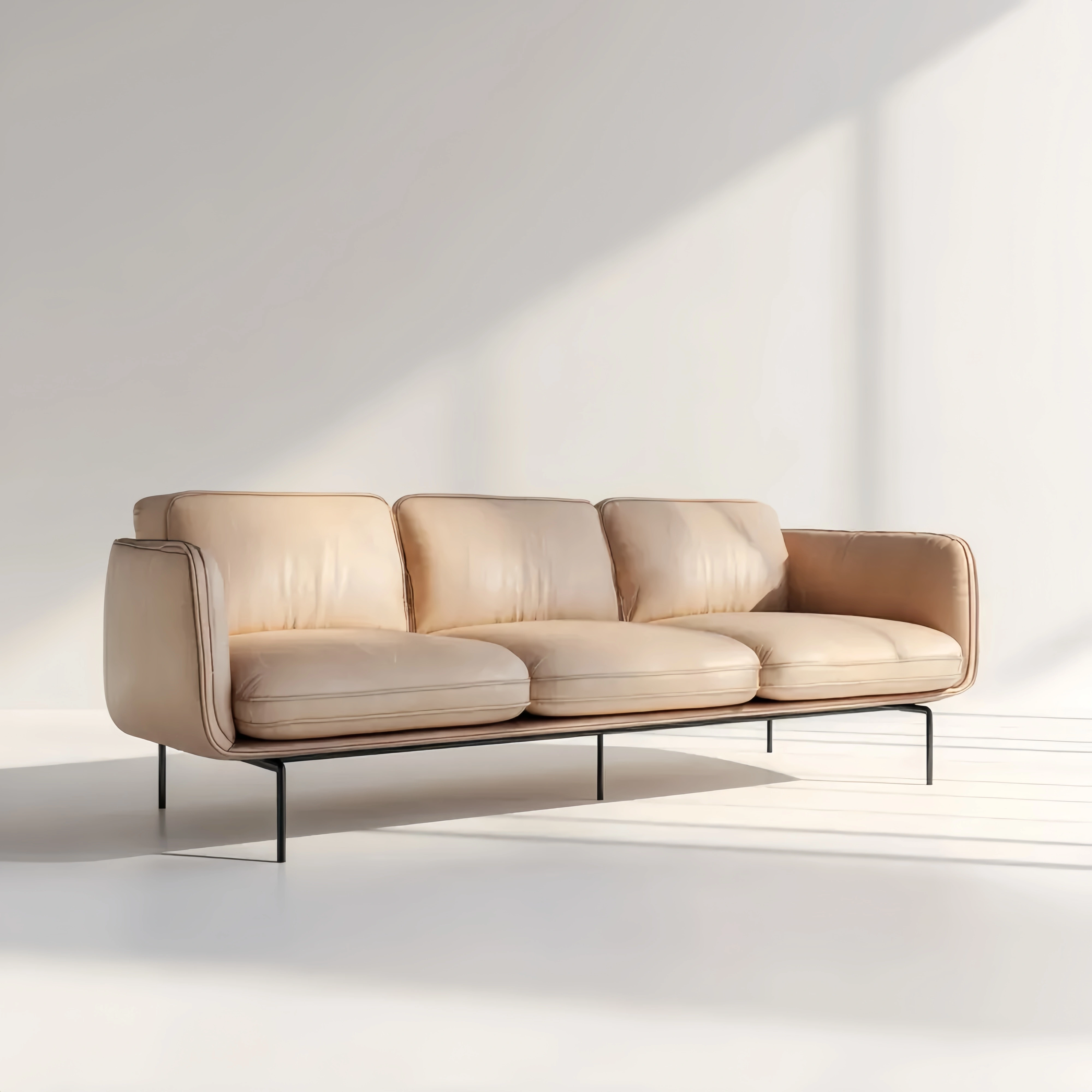 Divano a tre posti in pelle 200x85x75 cm - Beige - Design Moderno