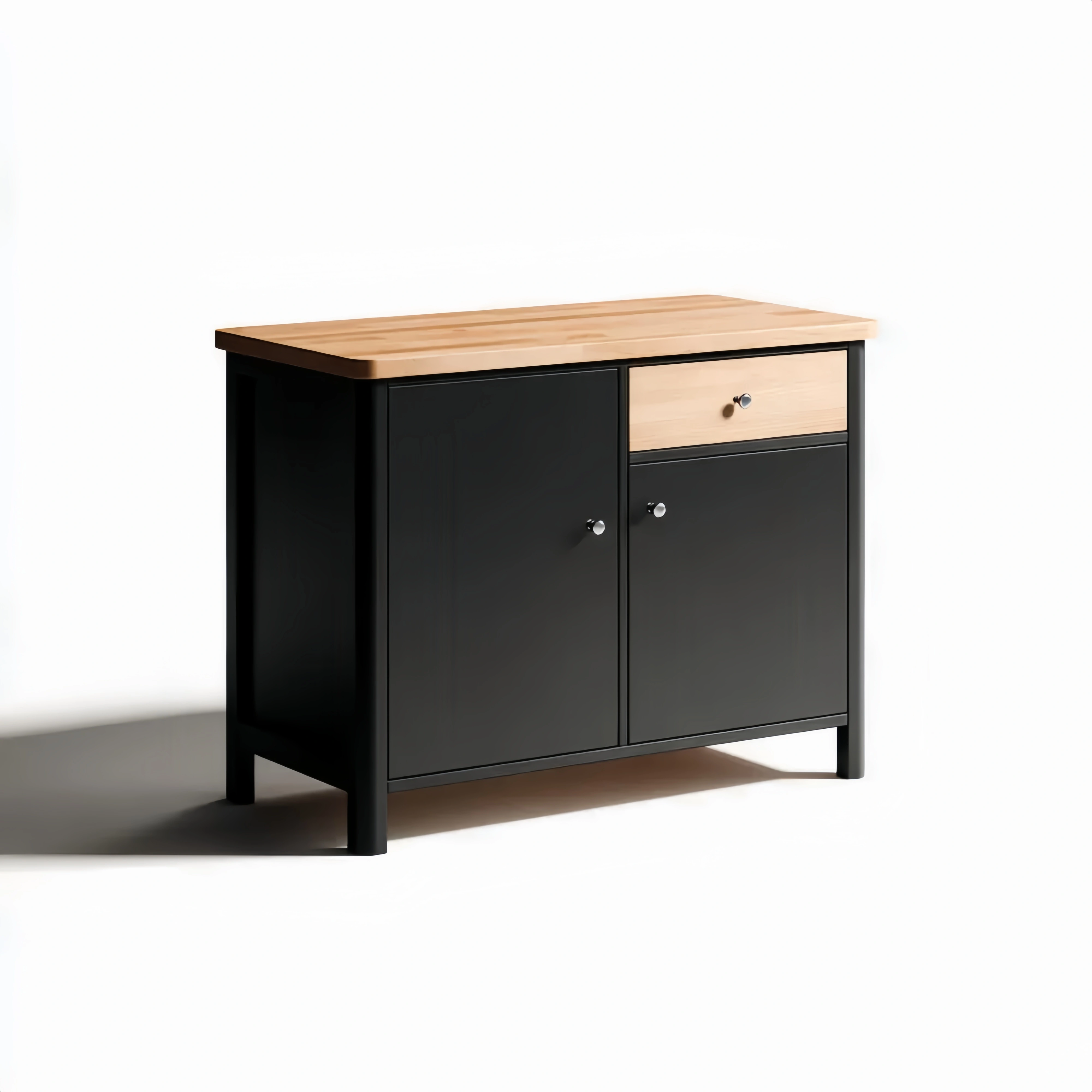 Mobile contenitore in legno e metallo 90x45x80 cm - Nero/Naturale - Design moderno