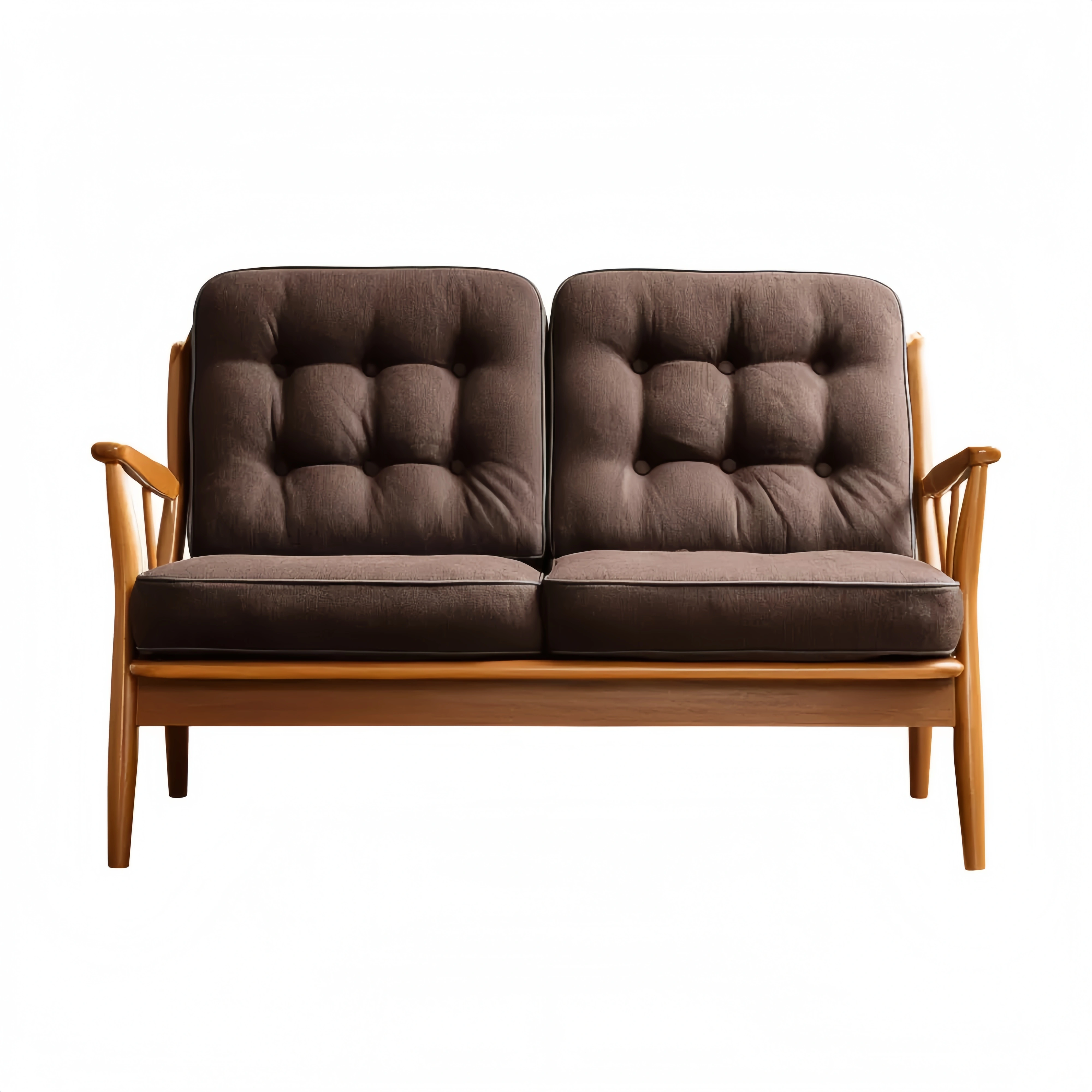 Divano due posti in tessuto Marrone - design classico con struttura in legno 120x80x85 cm