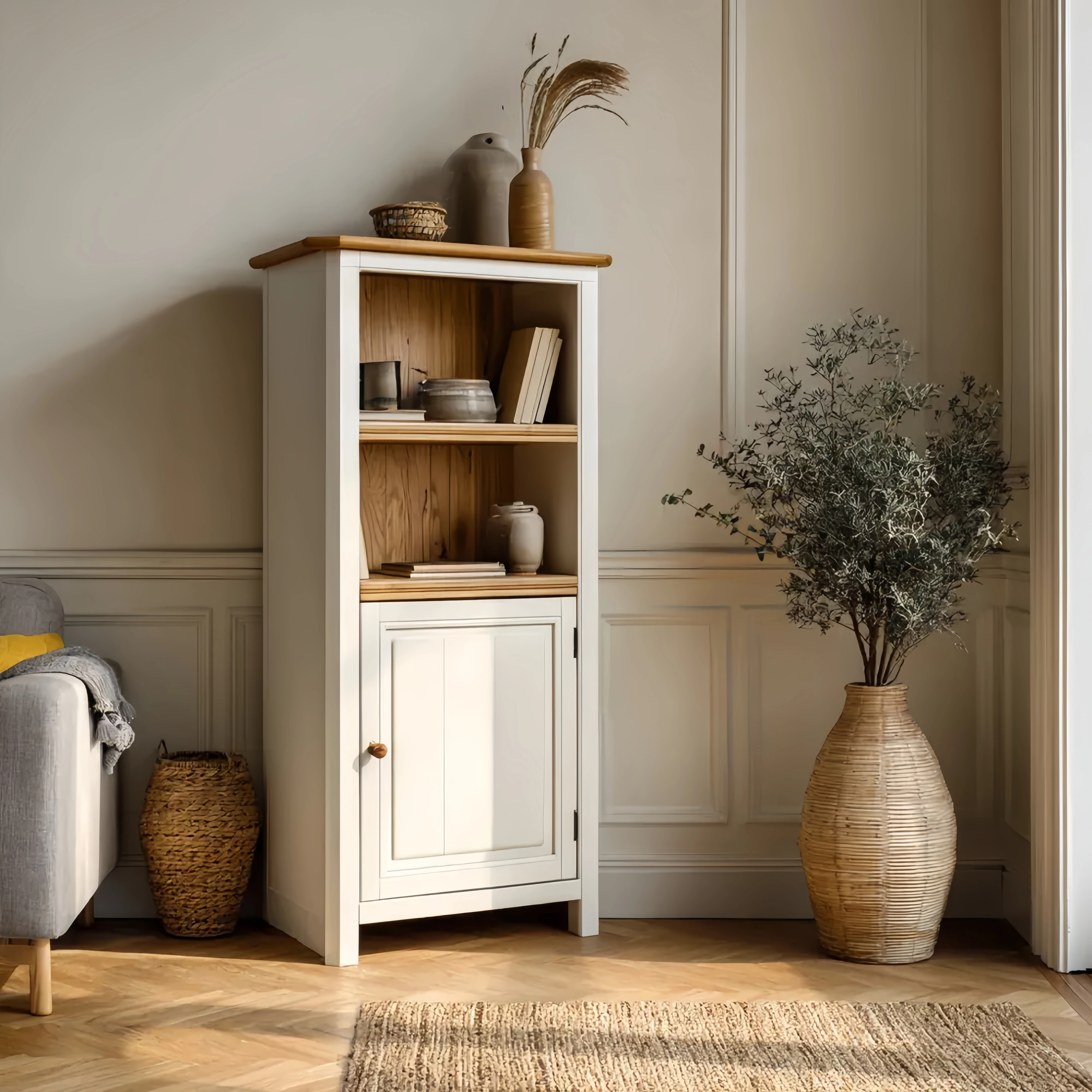 Mensola con Armadietto Legno 70x35x150 cm - Bianco