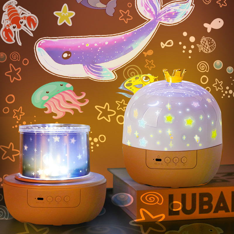Nočné svetlo s projektorom hviezdnej oblohy ⎜ Rotujúca LED lampa s hudbou a diapozitívmi pre relaxačnú atmosféru