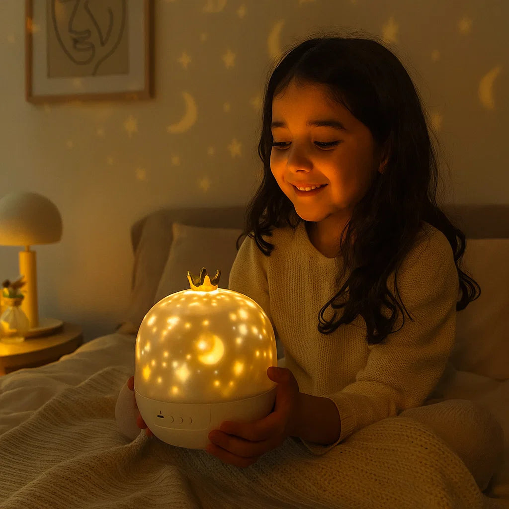 Nočné svetlo s projektorom hviezdnej oblohy ⎜ Rotujúca LED lampa s hudbou a diapozitívmi pre relaxačnú atmosféru
