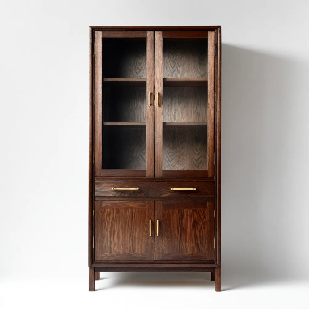 Armadio vetrina legno massello 190x80x40 cm - Marrone Scuro - Design Classico