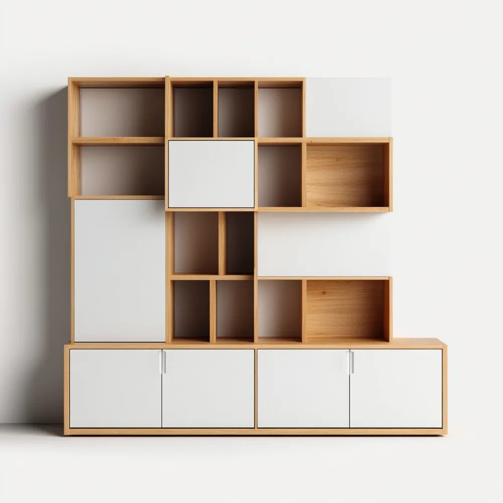 Libreria Modulare Legno e Bianco 180x150x30 cm - Design Moderno