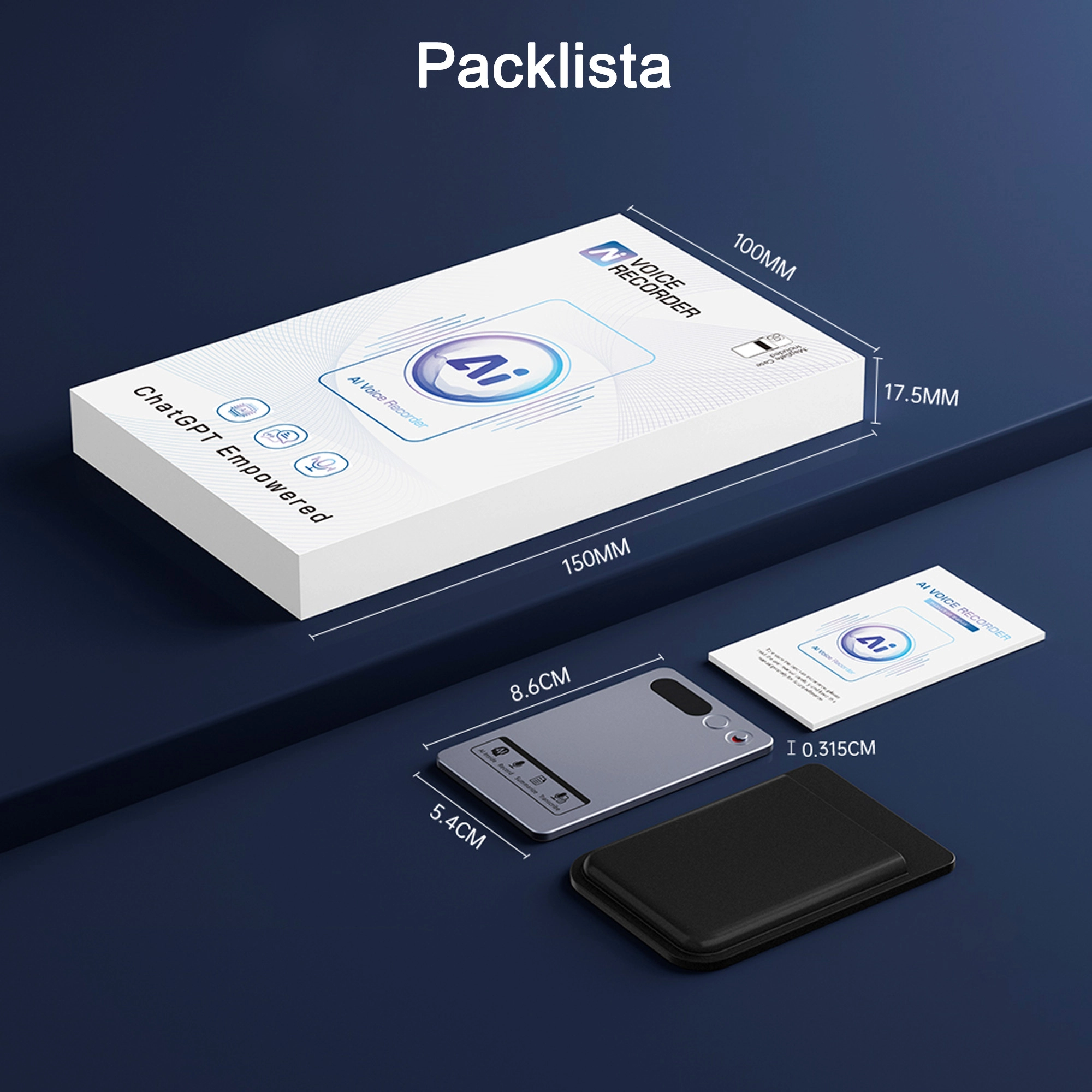 Recora KP70 AI-inspelare - 118 språk & AI-sammanfattning, Ultralätt bärbar design