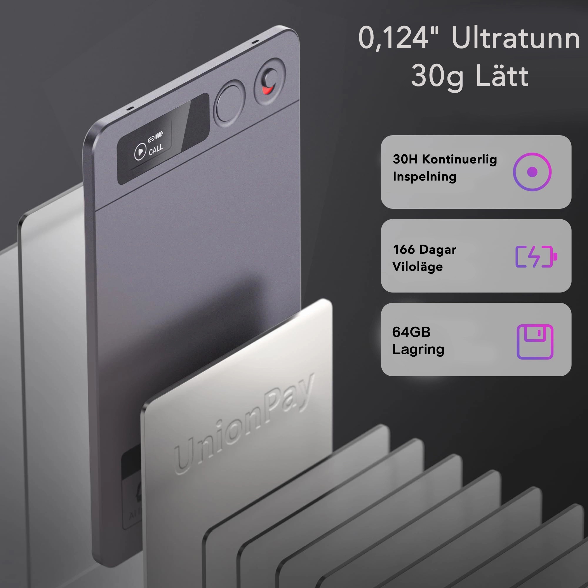 Recora KP70 AI-inspelare - 118 språk & AI-sammanfattning, Ultralätt bärbar design