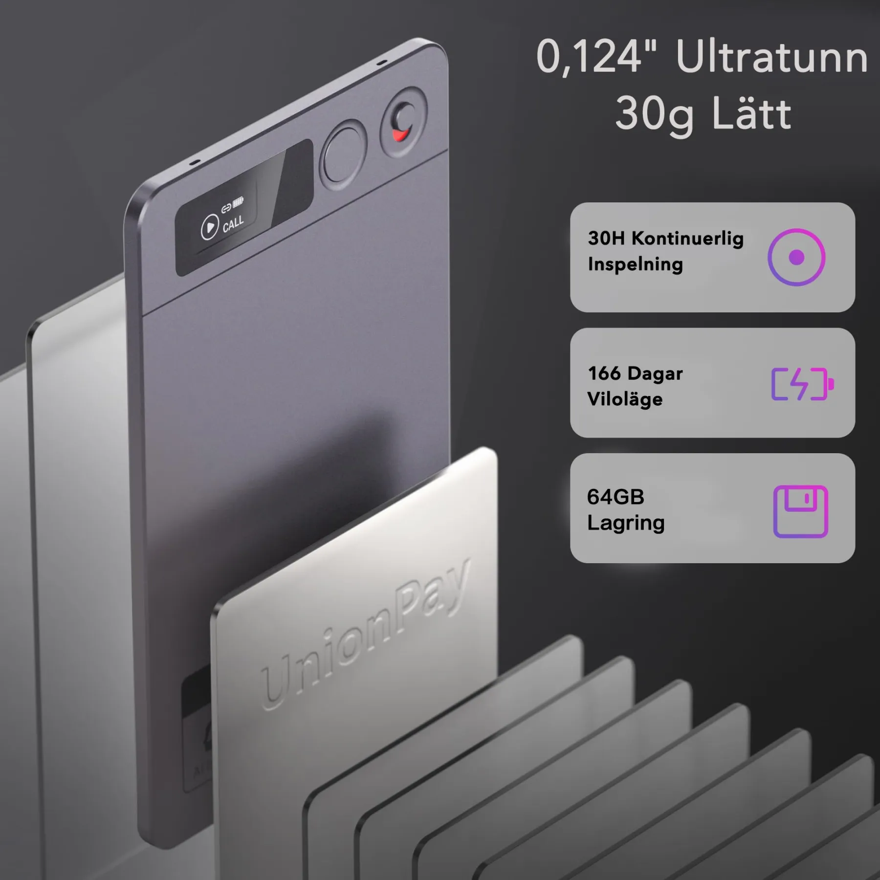 Recora KP70 AI-inspelare - 118 språk & AI-sammanfattning, Ultralätt bärbar design