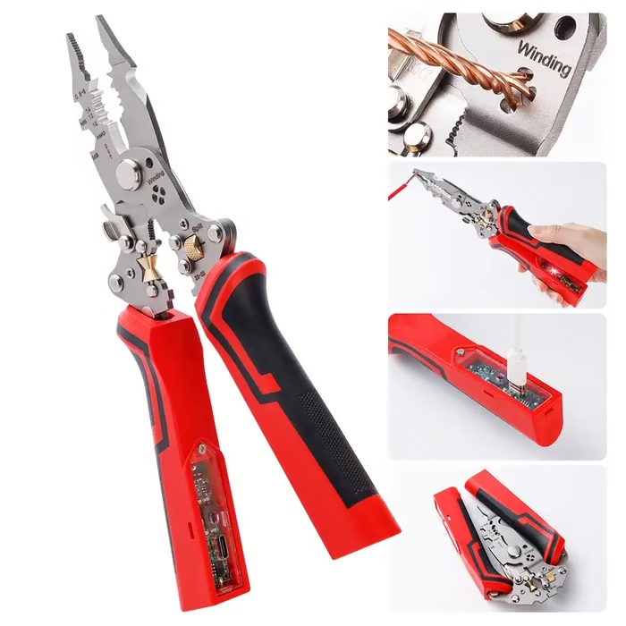 16 in 1 Wire Stripper Twister for Cutting and Pulling Wires,Cable Scissors,Voltage Tester Pliers, 30V to 220V Live,Null,Hot Wire Judgment AC DC, Audible and Flashing LED Alarms