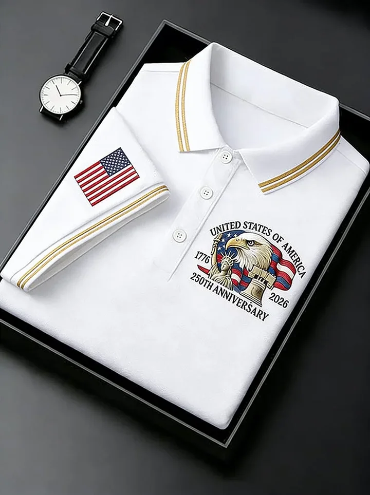 Men's Retro 250th Anniversary of the United States Print Independence Day Cross Print Polo Shirt