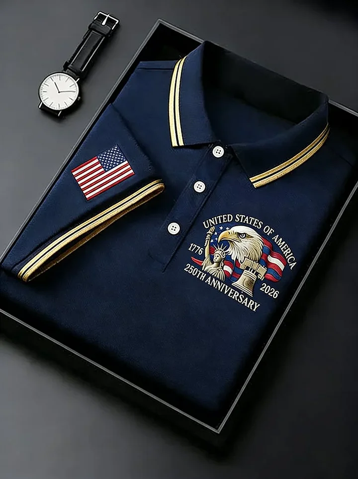 Men's Retro 250th Anniversary of the United States Print Independence Day Cross Print Polo Shirt