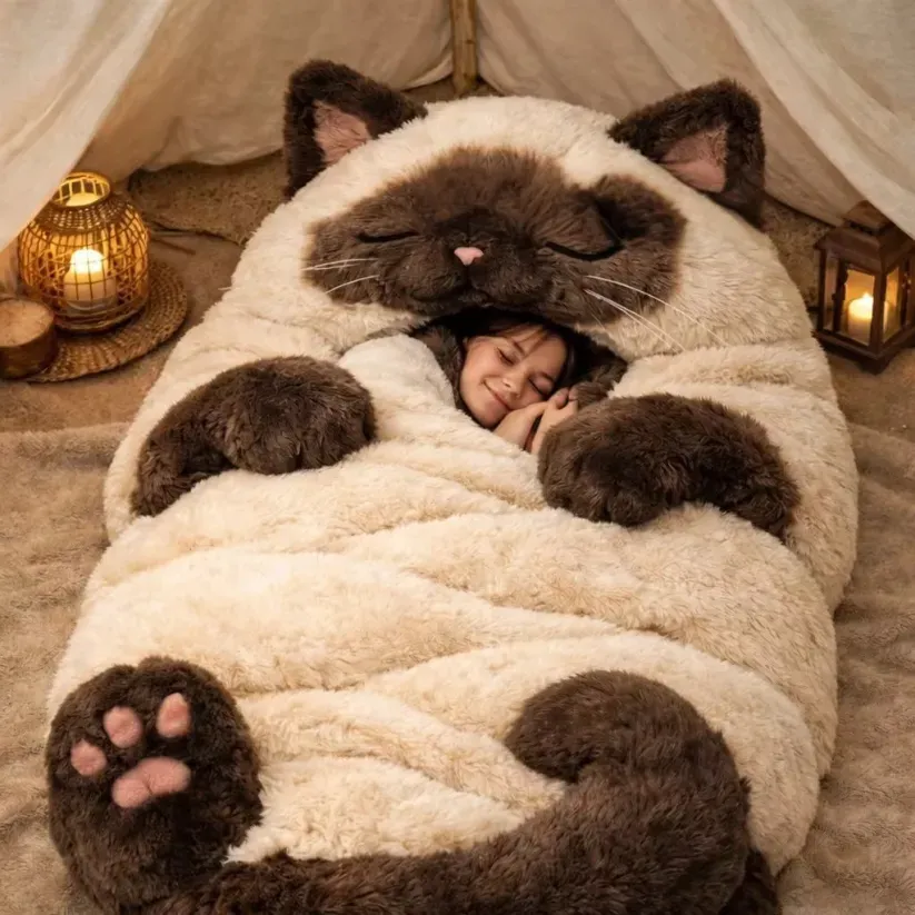 🐱 Fluffy cat sleeping bag– Soft, Warm & Purrfectly Cozy😴💤