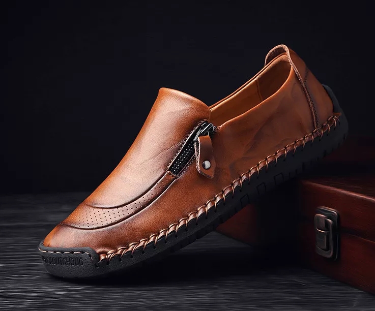 🔥VARMT SALG🎁--60% RABATT 🎉HERRE HÅNDLAGDE LOAFERS I SKINN MED SIDEGLIDELÅS