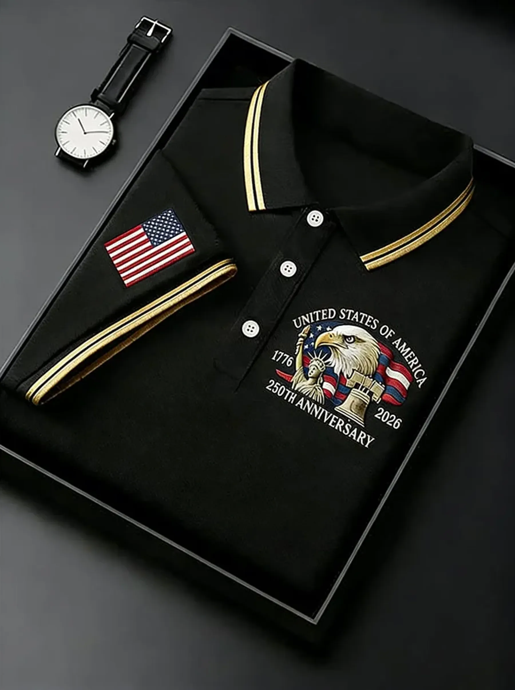 Men's Retro 250th Anniversary of the United States Print Independence Day Cross Print Polo Shirt