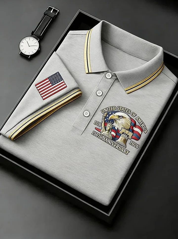 Men's Retro 250th Anniversary of the United States Print Independence Day Cross Print Polo Shirt