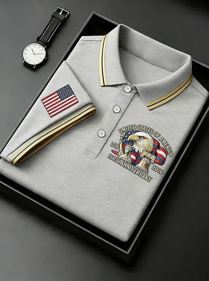 Men's Retro 250th Anniversary of the United States Print Independence Day Cross Print Polo Shirt
