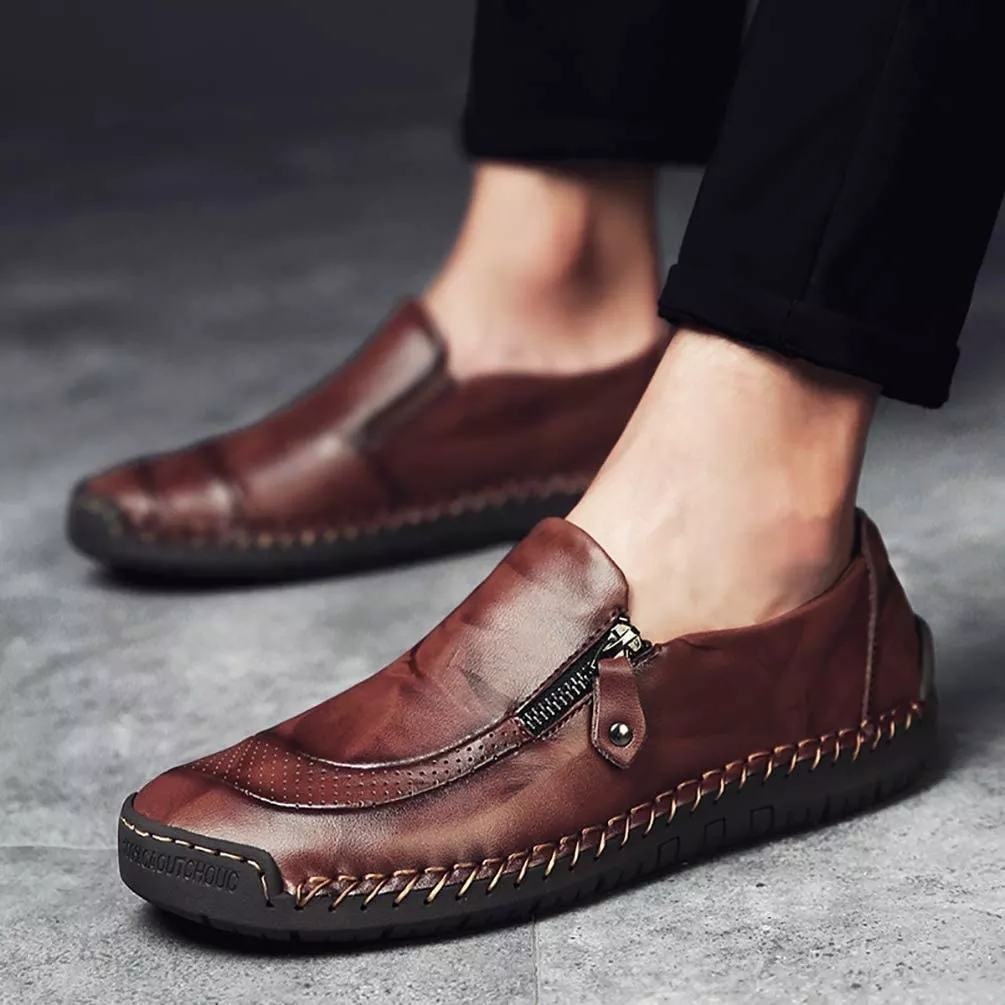 🔥VARMT SALG🎁--60% RABATT 🎉HERRE HÅNDLAGDE LOAFERS I SKINN MED SIDEGLIDELÅS