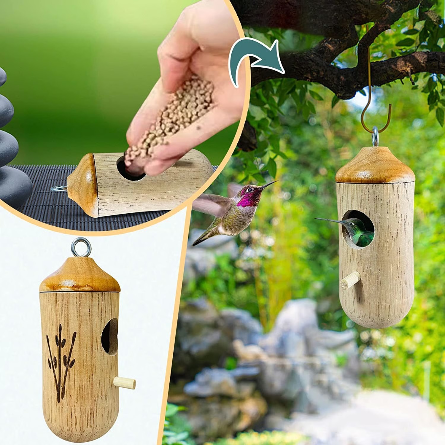 💕Wooden Hummingbird House - Gift for Nature Lovers