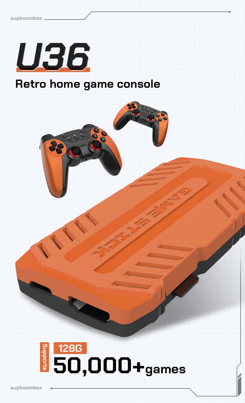 Retro gaming console stick, nostalgic gaming experience, dual 2.4G wireless controllers, plug-and-play TV game stick.